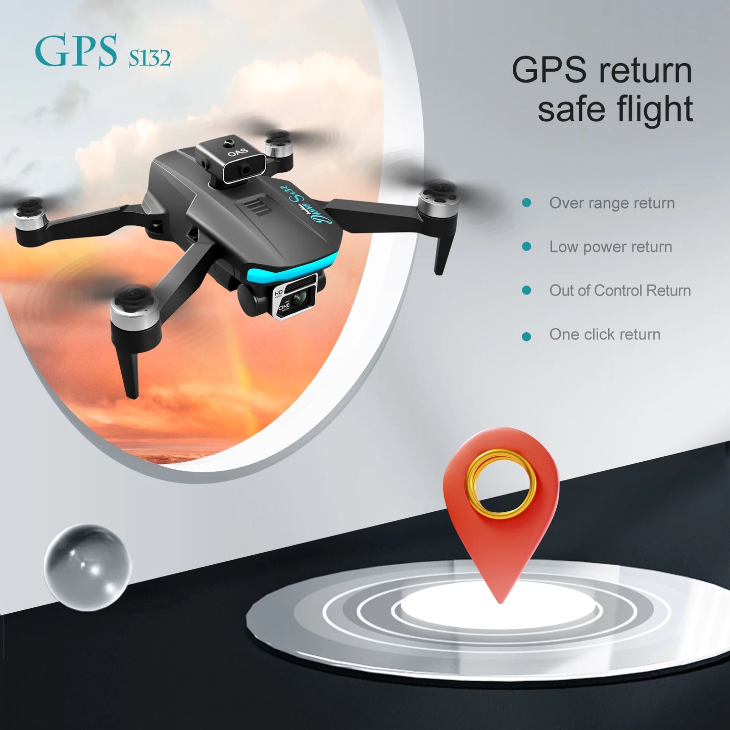 KBDFA S132 Mini Drone GPS 8K Dual Camera HD Obstacle Avoidance Brushless Motor RC Helicopter Professional Quadcopter Dron Toys