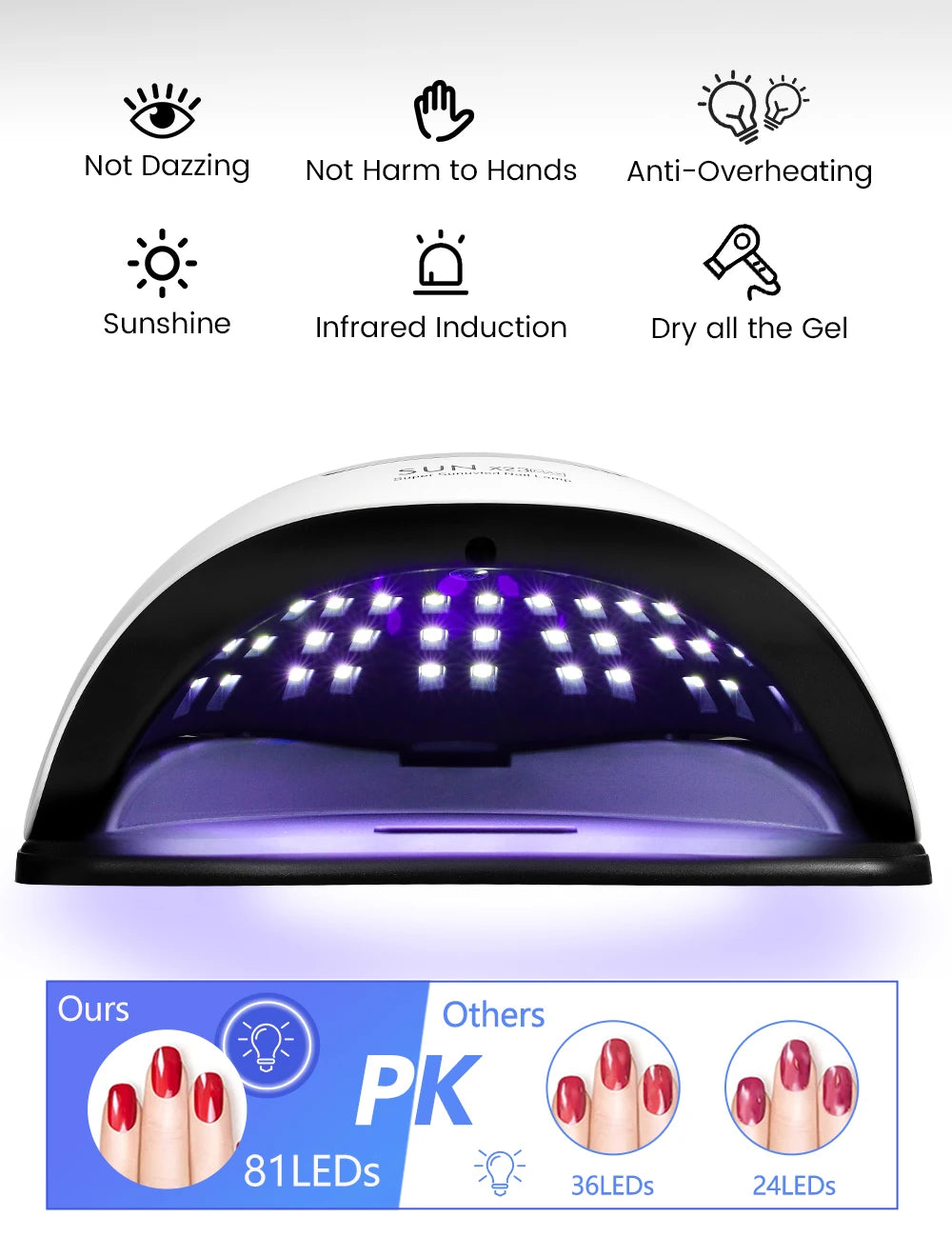 LED Nail Lamp 380W for Gel Nails Fast Curing Dryer with 81 LEDS 4 Timers Professional UV Light for Home Salon Nail Art Tools