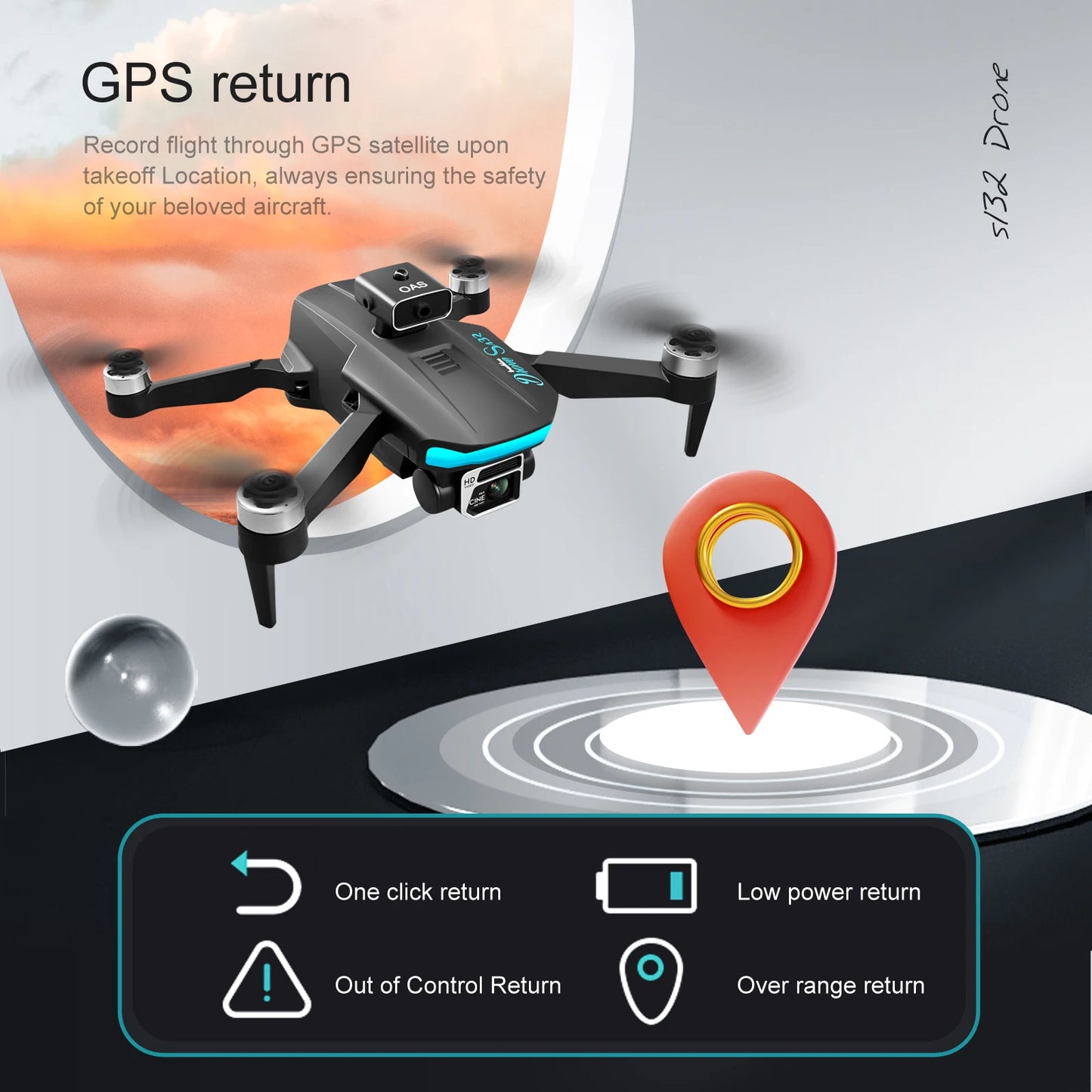 KBDFA S132 Mini Drone GPS 8K Dual Camera HD Obstacle Avoidance Brushless Motor RC Helicopter Professional Quadcopter Dron Toys