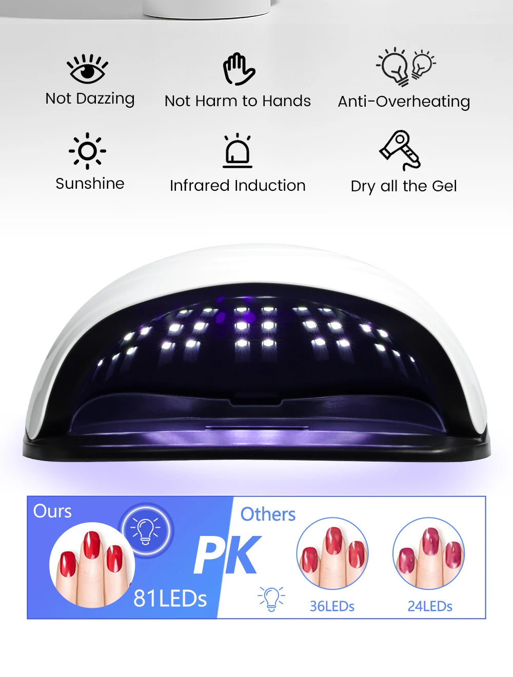 LED Nail Lamp 380W for Gel Nails Fast Curing Dryer with 81 LEDS 4 Timers Professional UV Light for Home Salon Nail Art Tools