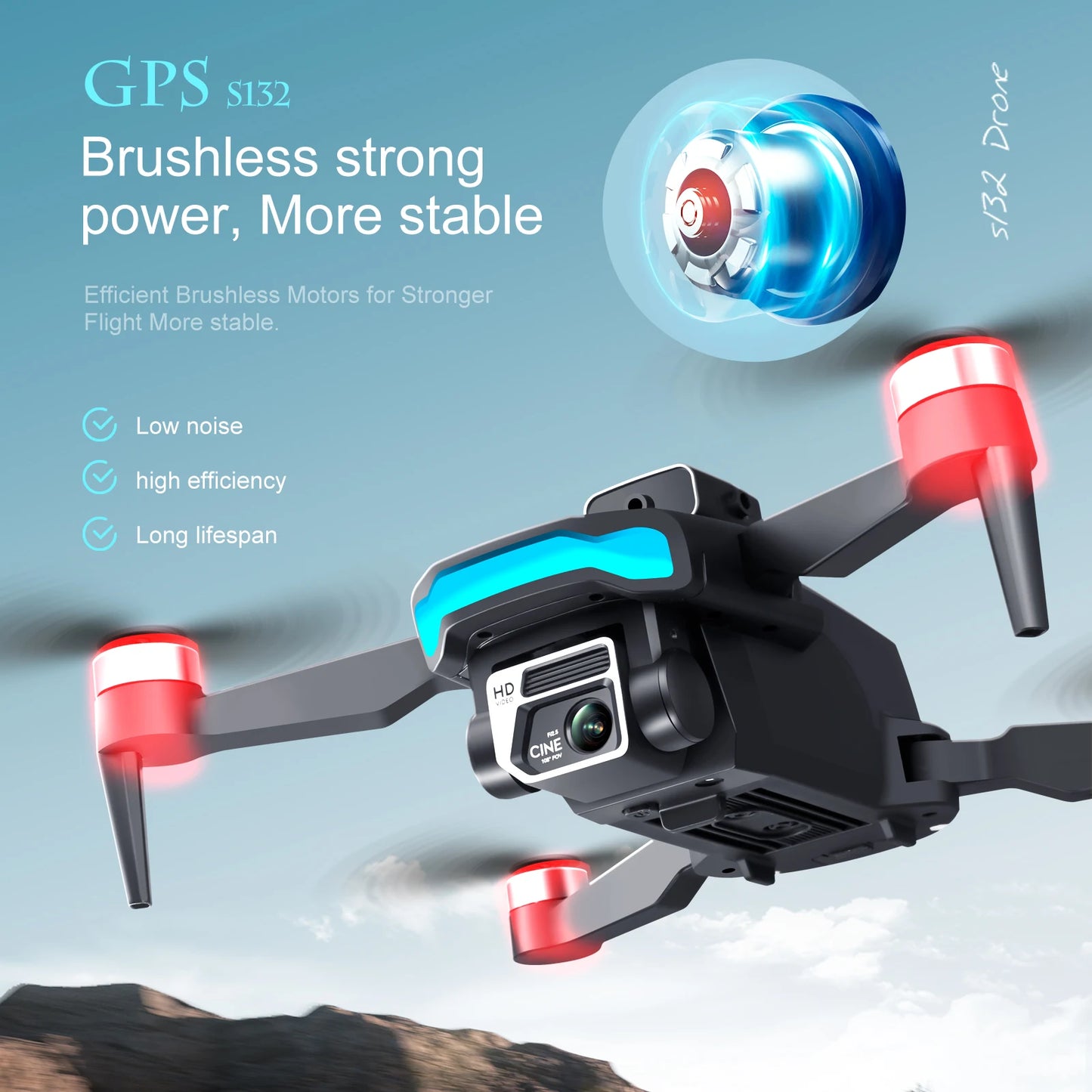 KBDFA S132 Mini Drone GPS 8K Dual Camera HD Obstacle Avoidance Brushless Motor RC Helicopter Professional Quadcopter Dron Toys