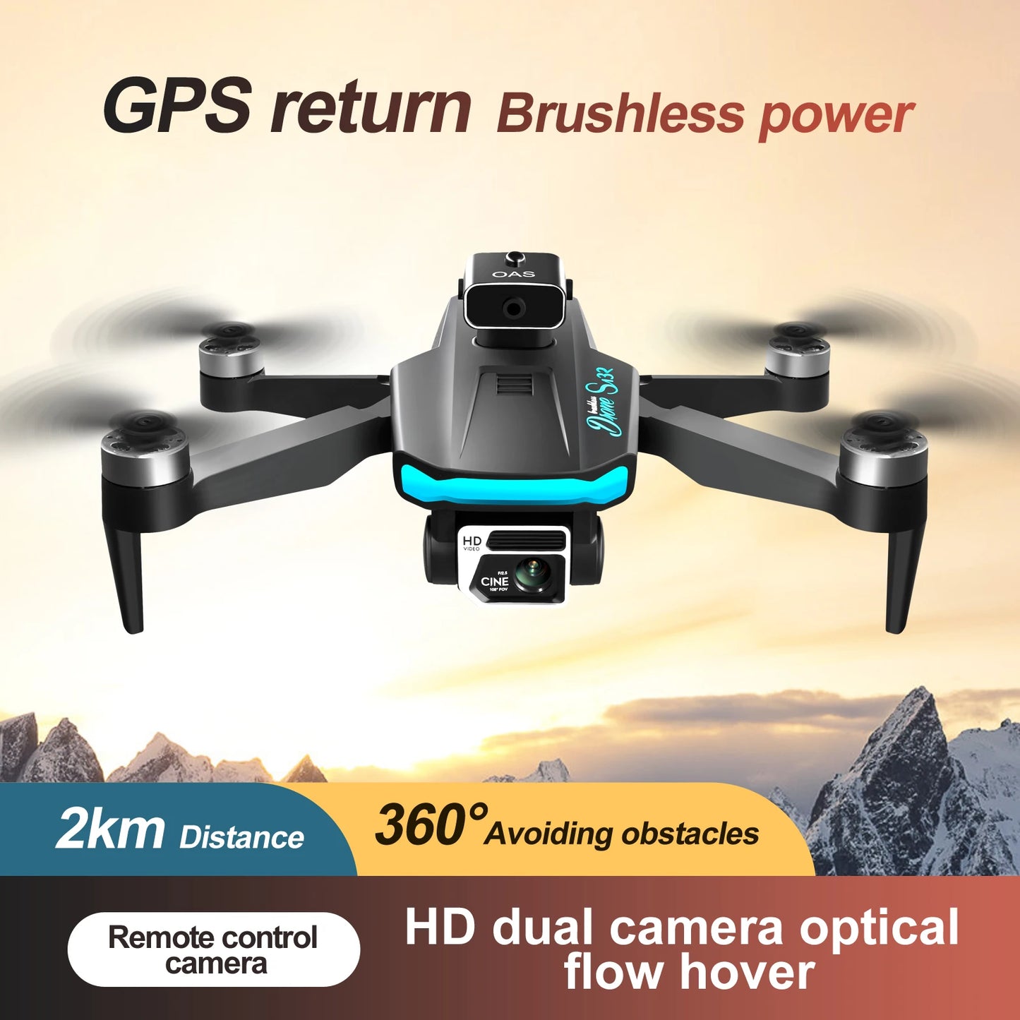 KBDFA S132 Mini Drone GPS 8K Dual Camera HD Obstacle Avoidance Brushless Motor RC Helicopter Professional Quadcopter Dron Toys