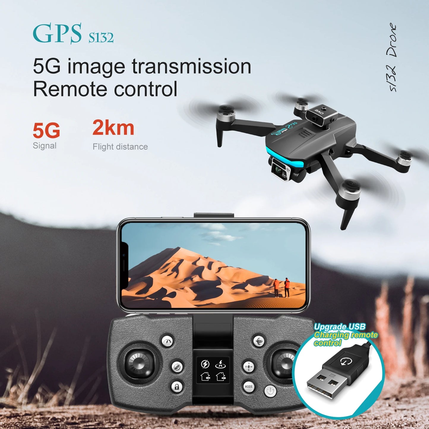 KBDFA S132 Mini Drone GPS 8K Dual Camera HD Obstacle Avoidance Brushless Motor RC Helicopter Professional Quadcopter Dron Toys