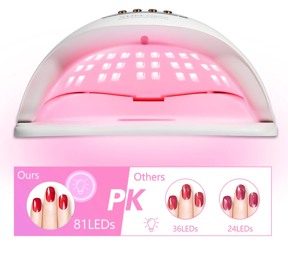 LED Nail Lamp 380W for Gel Nails Fast Curing Dryer with 81 LEDS 4 Timers Professional UV Light for Home Salon Nail Art Tools