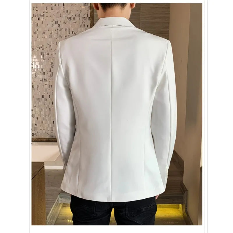 Men's Casual Blazer Korean Fashion Clothes Patchwork Suit Jacket Male Summer Thin Handsome Wear Slim Fit Coat Red White Blue