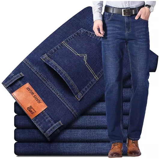 2023 New Men Business Style Slim fit Straight Jeans Fashion Classic Black Blue male Stretch Casual denim trousers Plus Size28-40