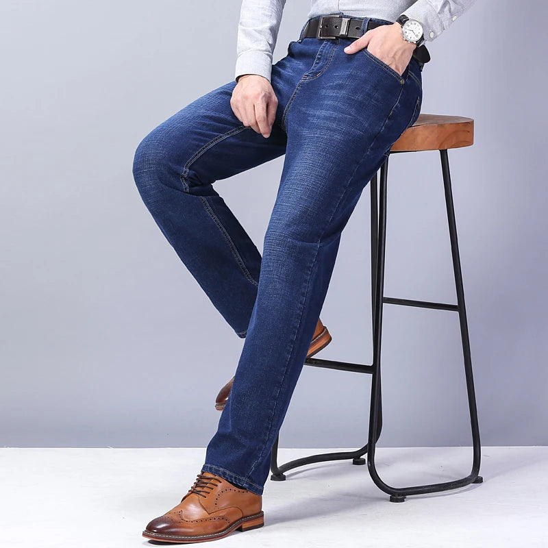 2023 New Men Business Style Slim fit Straight Jeans Fashion Classic Black Blue male Stretch Casual denim trousers Plus Size28-40