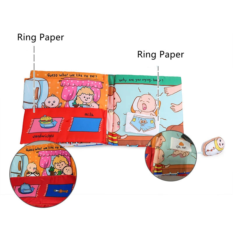 Baby Puzzle Fabric Books Parent-Child Interaction Early Learning Cloth Book 0-12 Months Ring Paper Develop Cognize Reading Toys