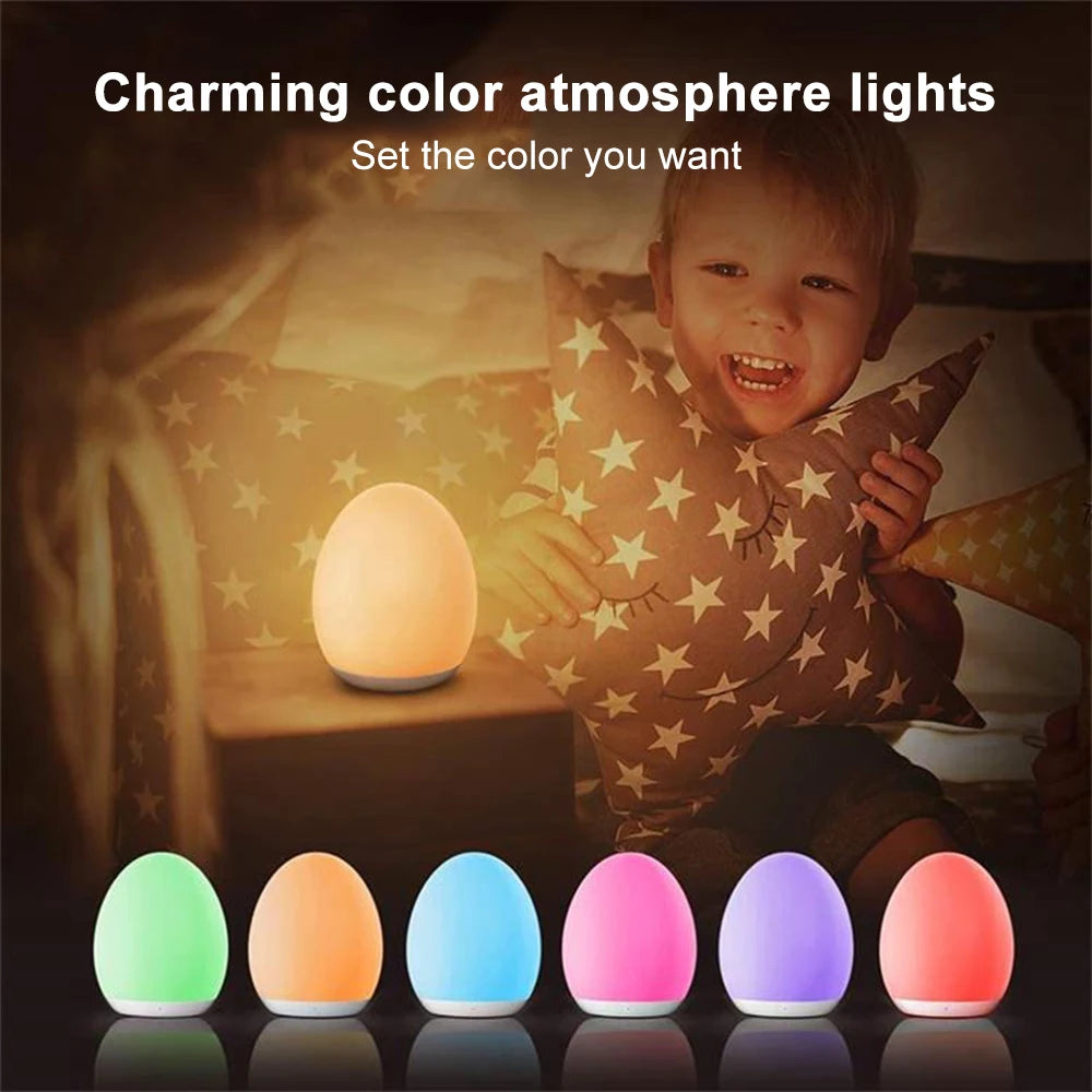 LED Children Night Light Egg Shape Soft Silicone USB Rechargeable Bedroom Decor Gift For Kids Sleeping Eye Protection Touch Lamp