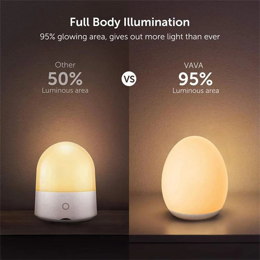 LED Children Night Light Egg Shape Soft Silicone USB Rechargeable Bedroom Decor Gift For Kids Sleeping Eye Protection Touch Lamp