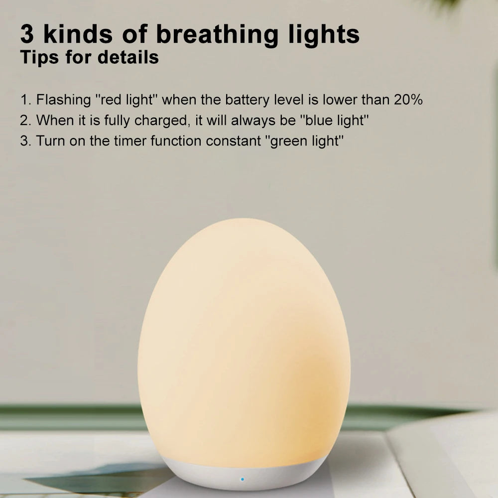 LED Children Night Light Egg Shape Soft Silicone USB Rechargeable Bedroom Decor Gift For Kids Sleeping Eye Protection Touch Lamp