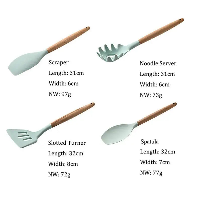 Cooking Tools Set Premium Silicone Utensils Set Turner Tongs Spatula Soup Spoon Non-stick Shovel Oil Brush Kitchen Tool