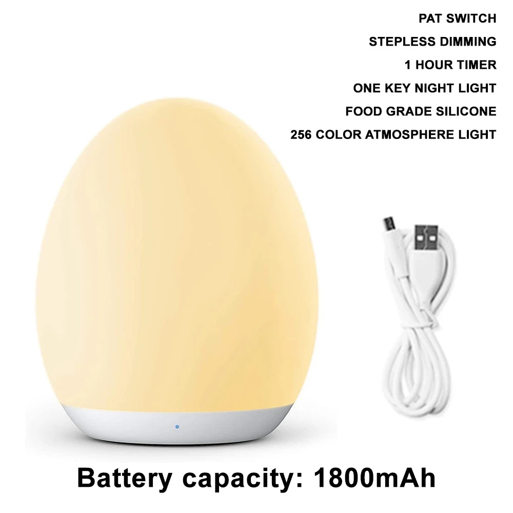 LED Children Night Light Egg Shape Soft Silicone USB Rechargeable Bedroom Decor Gift For Kids Sleeping Eye Protection Touch Lamp