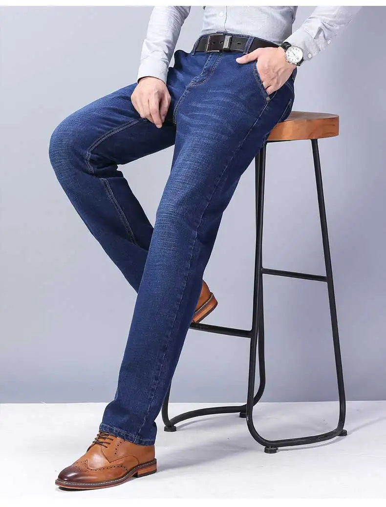 2023 New Men Business Style Slim fit Straight Jeans Fashion Classic Black Blue male Stretch Casual denim trousers Plus Size28-40