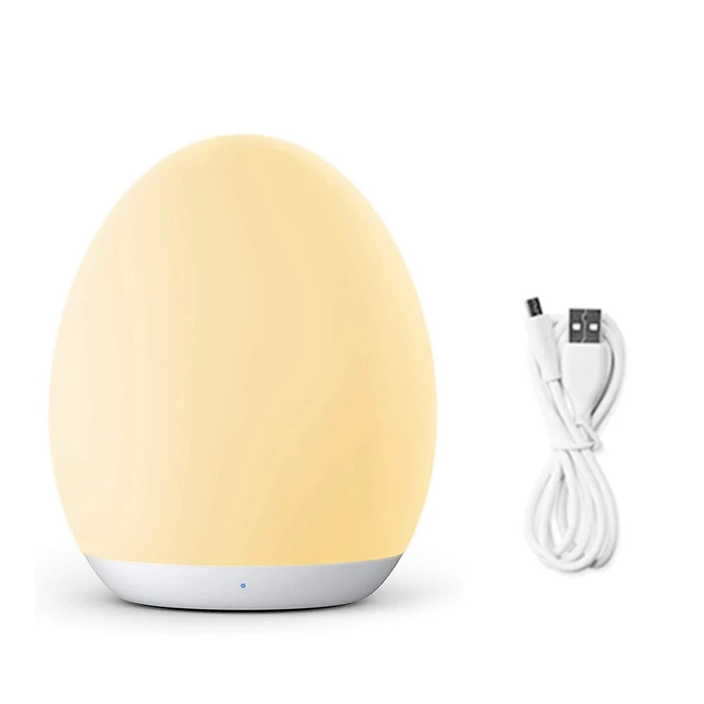 LED Children Night Light Egg Shape Soft Silicone USB Rechargeable Bedroom Decor Gift For Kids Sleeping Eye Protection Touch Lamp