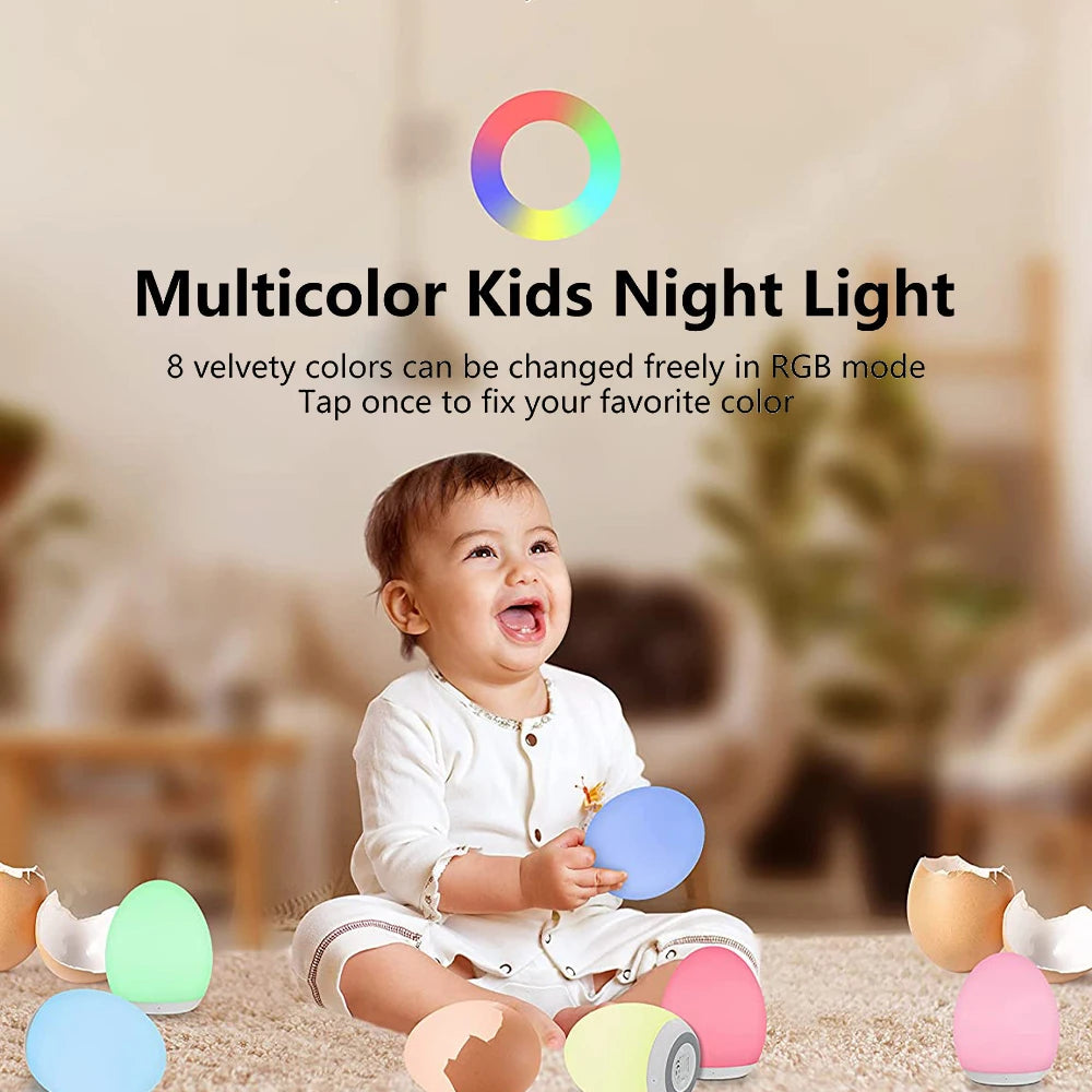 LED Children Night Light Egg Shape Soft Silicone USB Rechargeable Bedroom Decor Gift For Kids Sleeping Eye Protection Touch Lamp