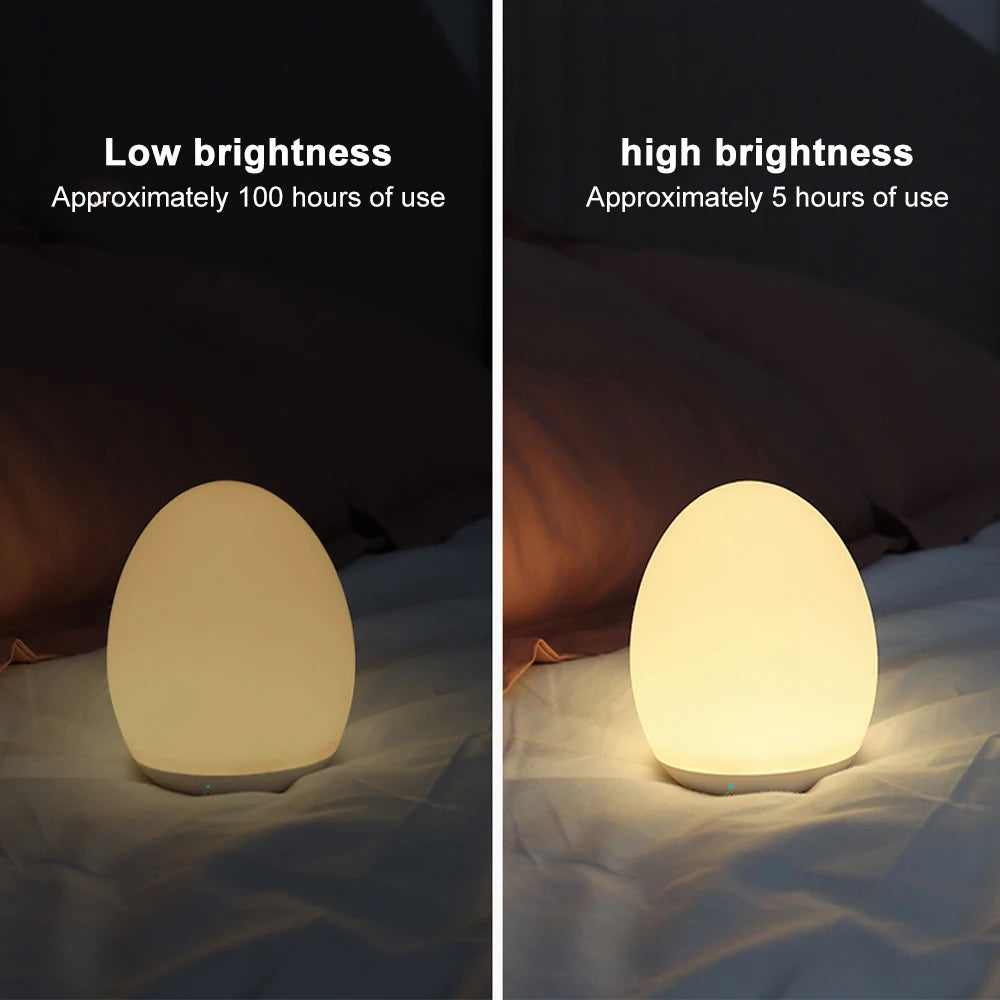 LED Children Night Light Egg Shape Soft Silicone USB Rechargeable Bedroom Decor Gift For Kids Sleeping Eye Protection Touch Lamp