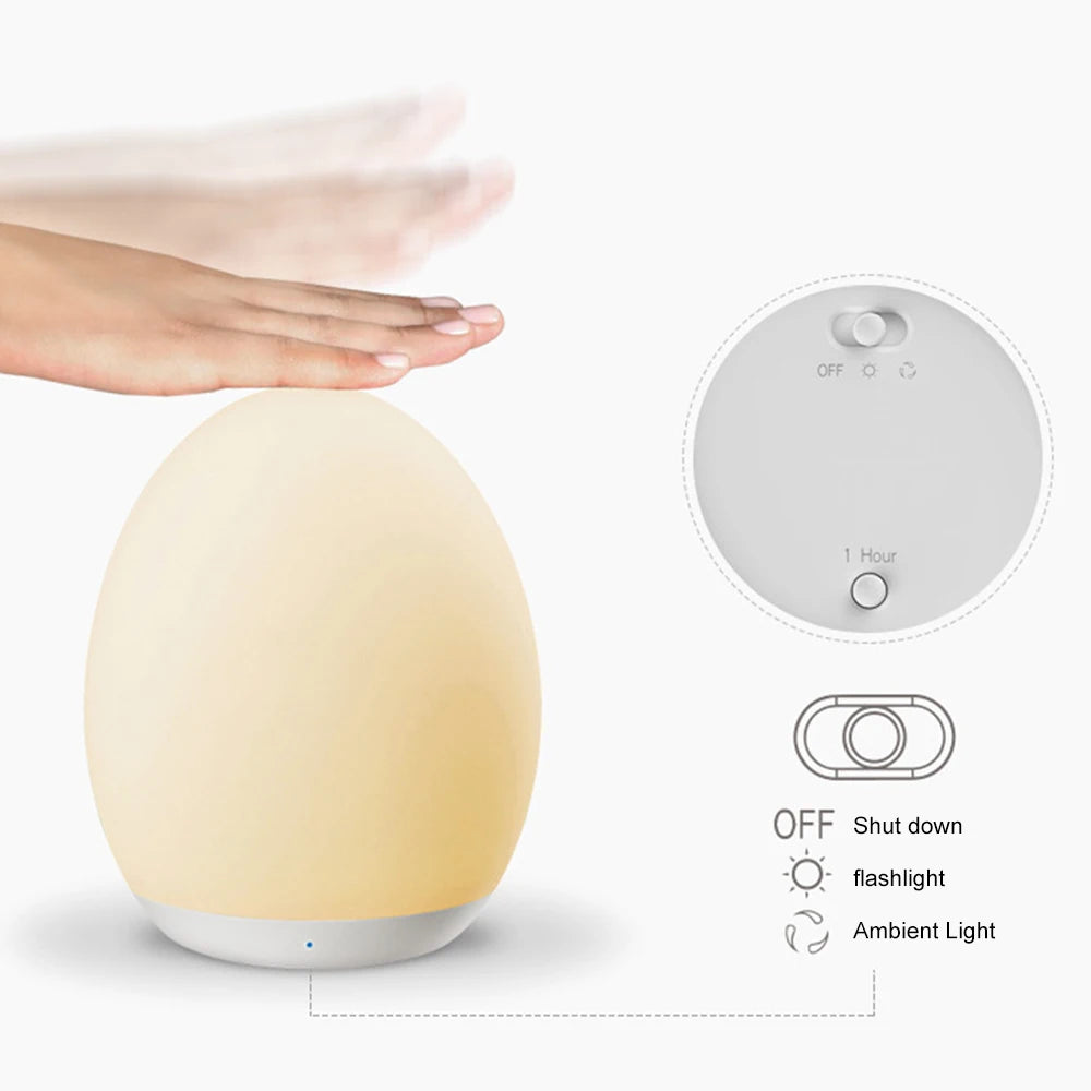 LED Children Night Light Egg Shape Soft Silicone USB Rechargeable Bedroom Decor Gift For Kids Sleeping Eye Protection Touch Lamp