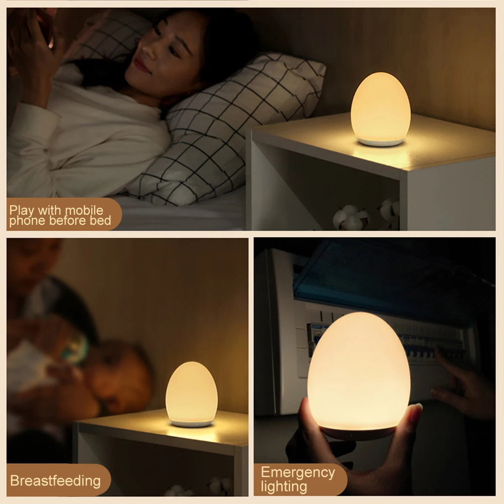 LED Children Night Light Egg Shape Soft Silicone USB Rechargeable Bedroom Decor Gift For Kids Sleeping Eye Protection Touch Lamp