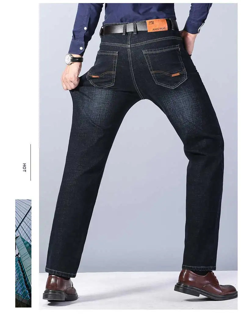 2023 New Men Business Style Slim fit Straight Jeans Fashion Classic Black Blue male Stretch Casual denim trousers Plus Size28-40