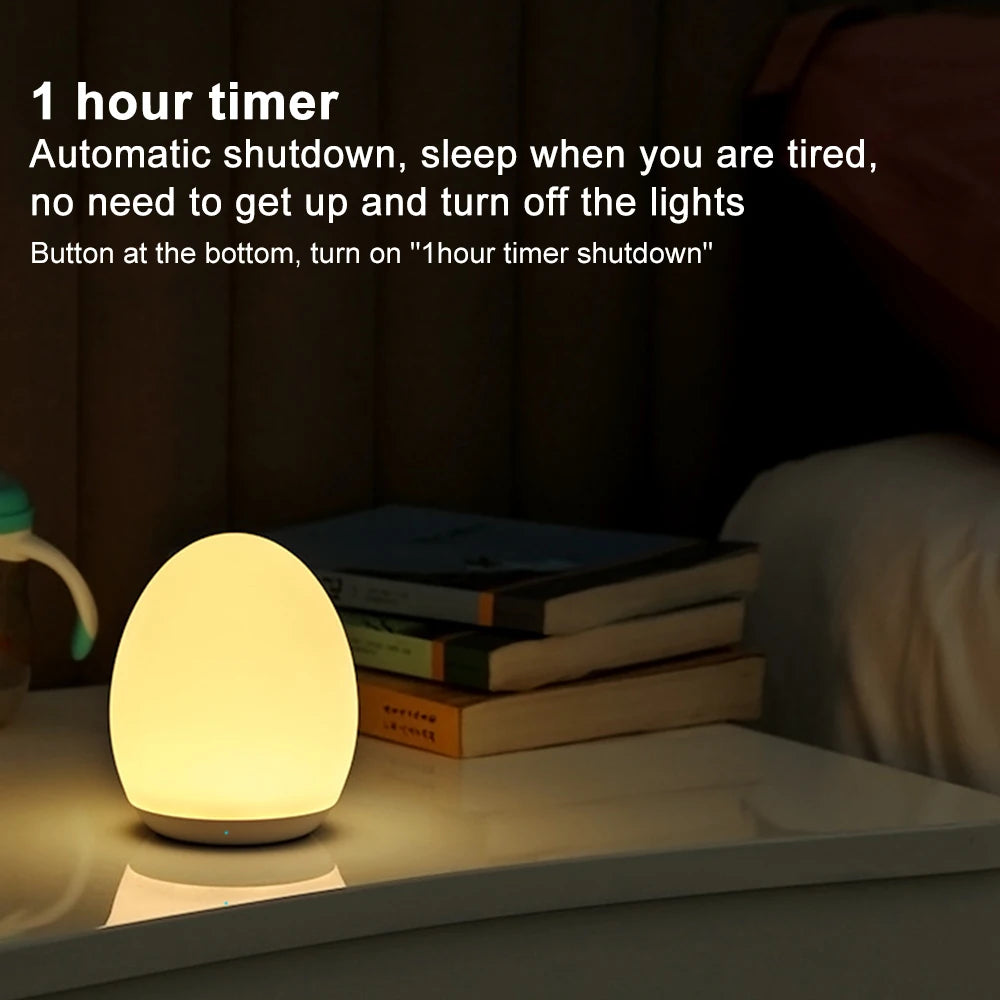 LED Children Night Light Egg Shape Soft Silicone USB Rechargeable Bedroom Decor Gift For Kids Sleeping Eye Protection Touch Lamp