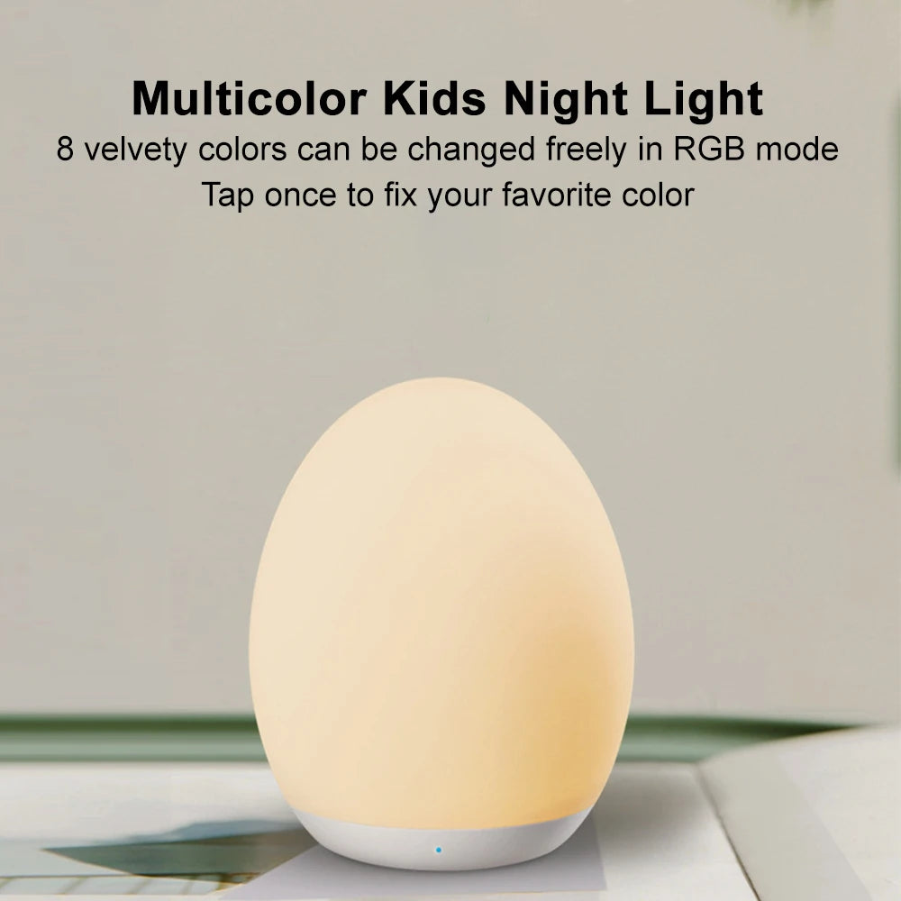 LED Children Night Light Egg Shape Soft Silicone USB Rechargeable Bedroom Decor Gift For Kids Sleeping Eye Protection Touch Lamp