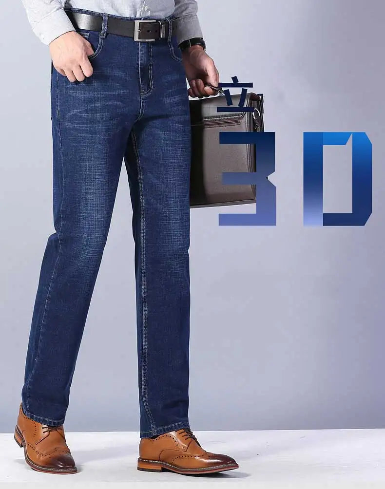 2023 New Men Business Style Slim fit Straight Jeans Fashion Classic Black Blue male Stretch Casual denim trousers Plus Size28-40