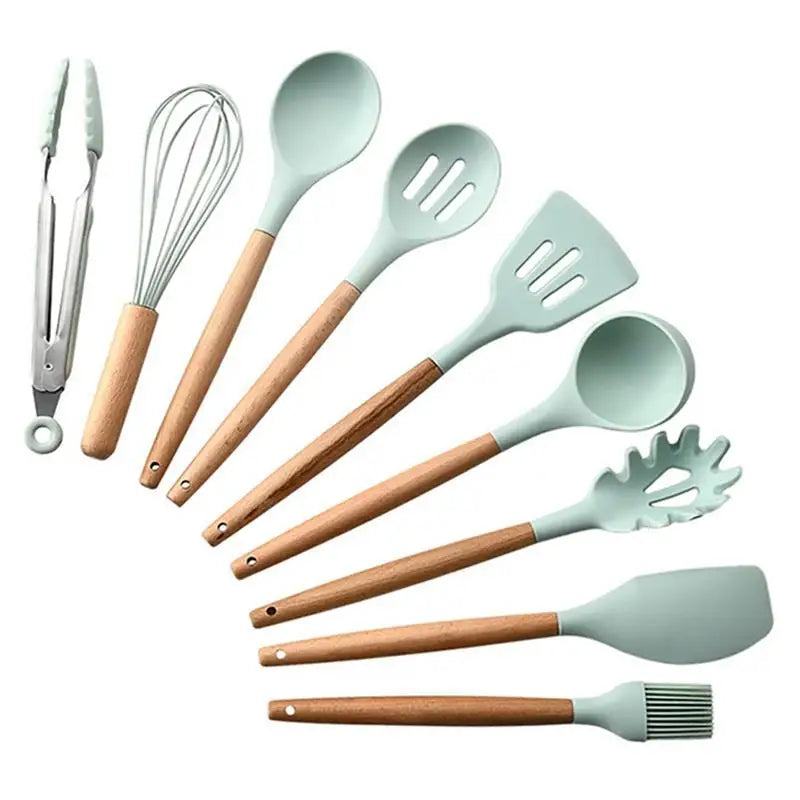 Cooking Tools Set Premium Silicone Utensils Set Turner Tongs Spatula Soup Spoon Non-stick Shovel Oil Brush Kitchen Tool