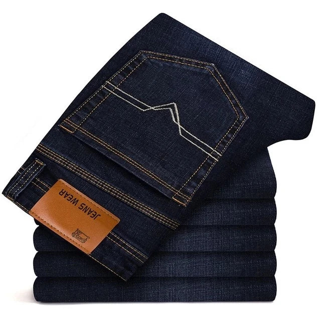 2023 New Men Business Style Slim fit Straight Jeans Fashion Classic Black Blue male Stretch Casual denim trousers Plus Size28-40