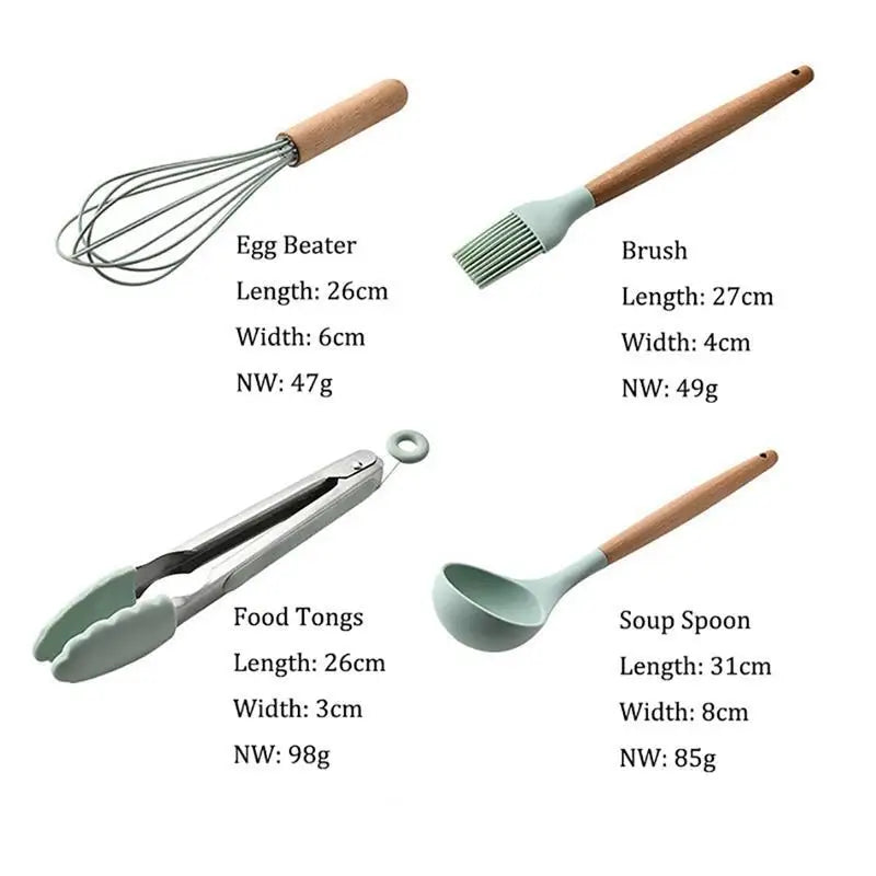 Cooking Tools Set Premium Silicone Utensils Set Turner Tongs Spatula Soup Spoon Non-stick Shovel Oil Brush Kitchen Tool