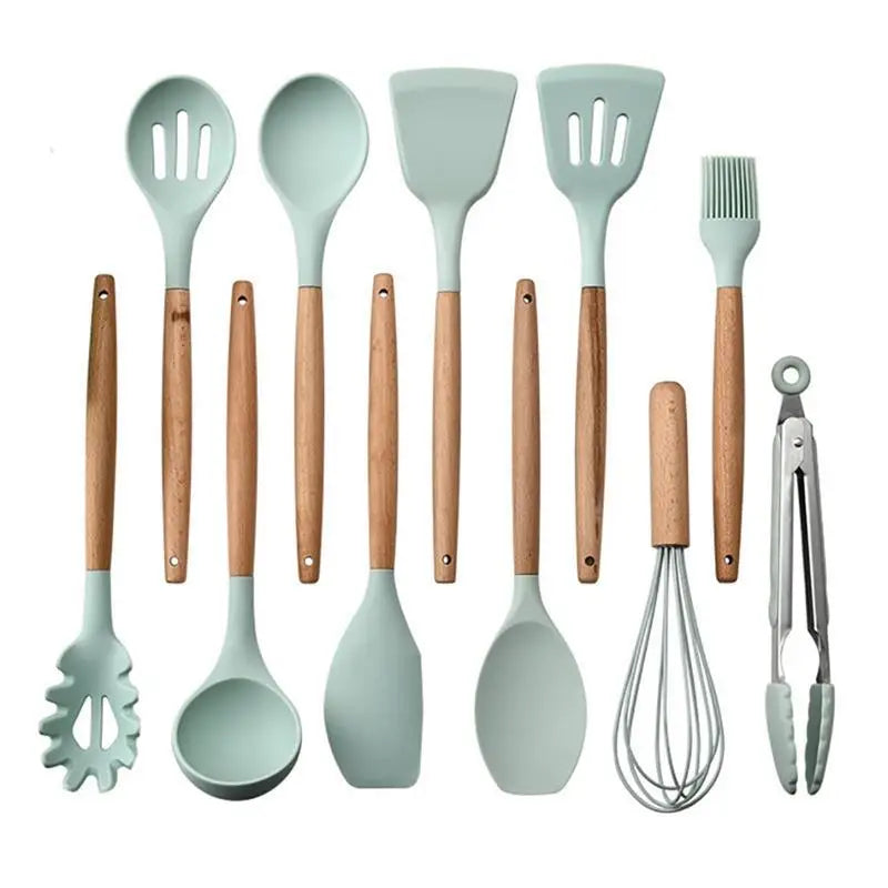 Cooking Tools Set Premium Silicone Utensils Set Turner Tongs Spatula Soup Spoon Non-stick Shovel Oil Brush Kitchen Tool