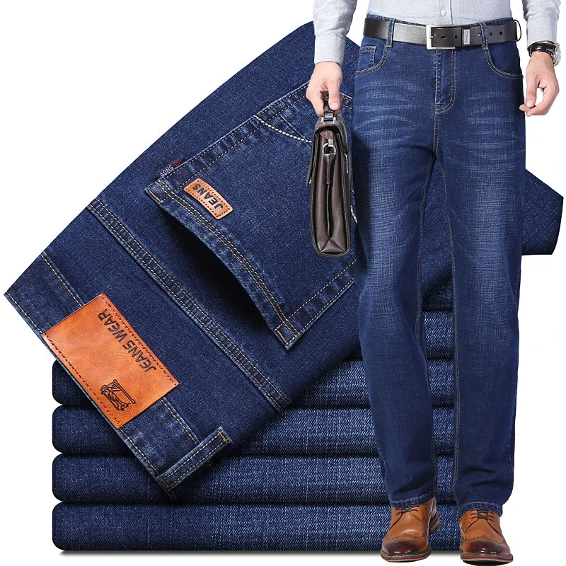 2023 New Men Business Style Slim fit Straight Jeans Fashion Classic Black Blue male Stretch Casual denim trousers Plus Size28-40