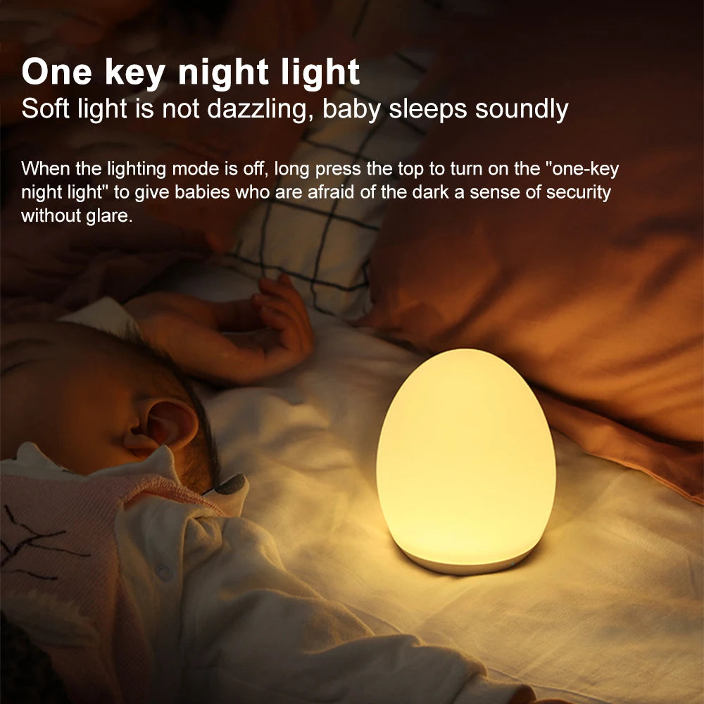 LED Children Night Light Egg Shape Soft Silicone USB Rechargeable Bedroom Decor Gift For Kids Sleeping Eye Protection Touch Lamp