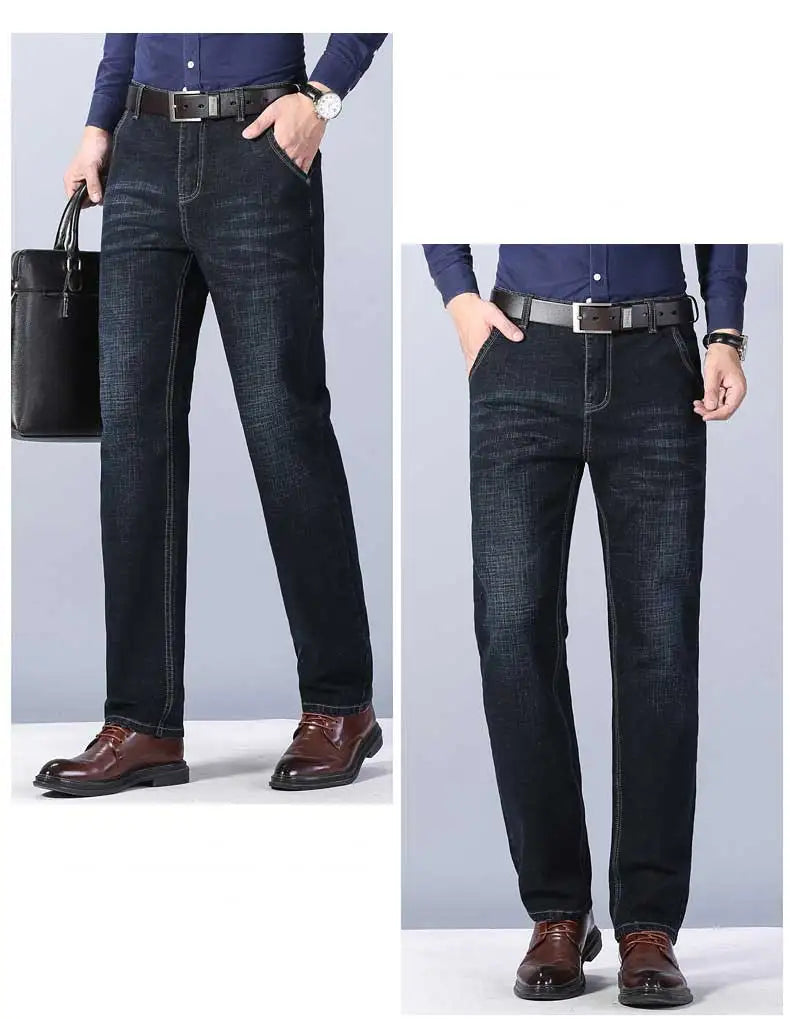 2023 New Men Business Style Slim fit Straight Jeans Fashion Classic Black Blue male Stretch Casual denim trousers Plus Size28-40