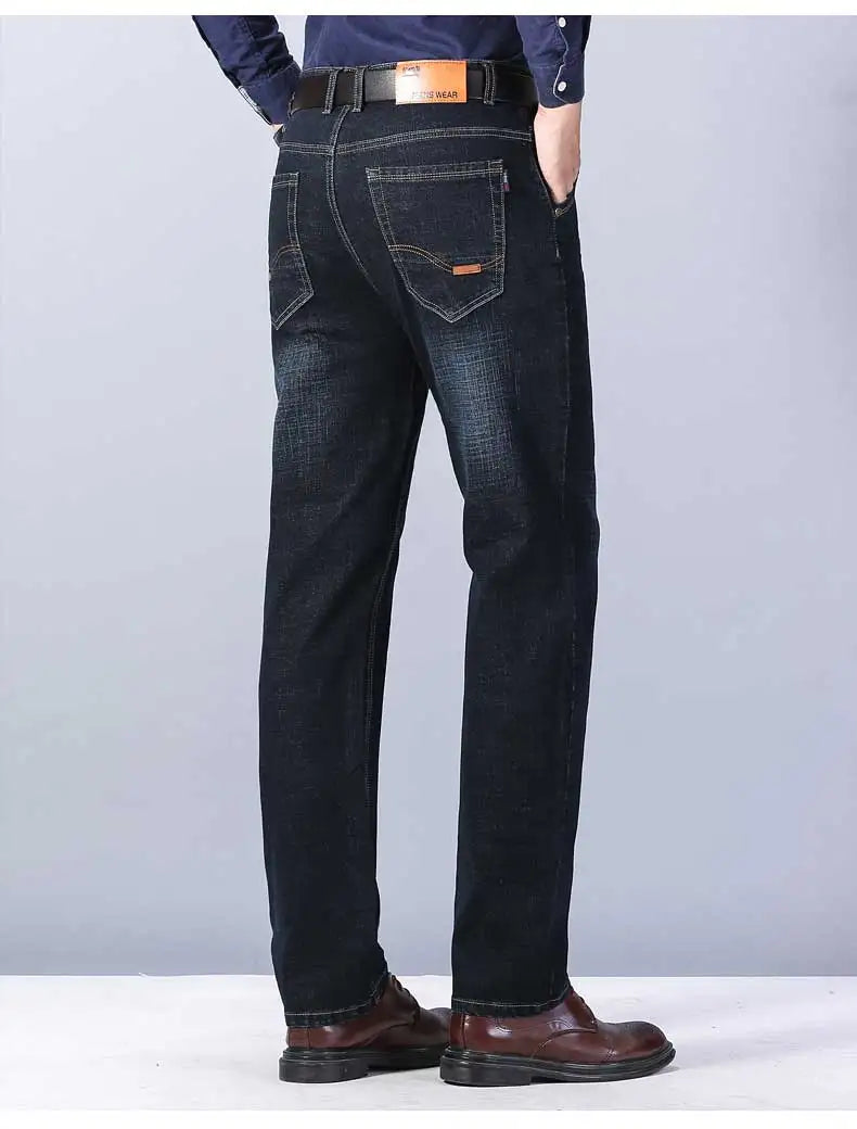 2023 New Men Business Style Slim fit Straight Jeans Fashion Classic Black Blue male Stretch Casual denim trousers Plus Size28-40