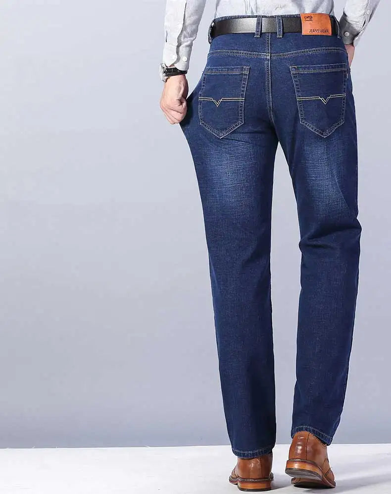 2023 New Men Business Style Slim fit Straight Jeans Fashion Classic Black Blue male Stretch Casual denim trousers Plus Size28-40