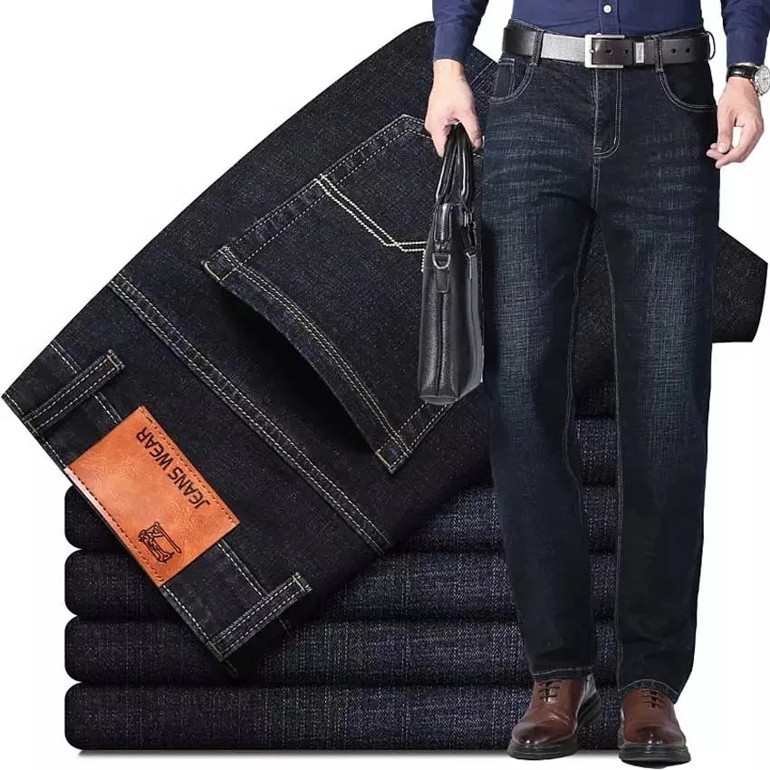 2023 New Men Business Style Slim fit Straight Jeans Fashion Classic Black Blue male Stretch Casual denim trousers Plus Size28-40