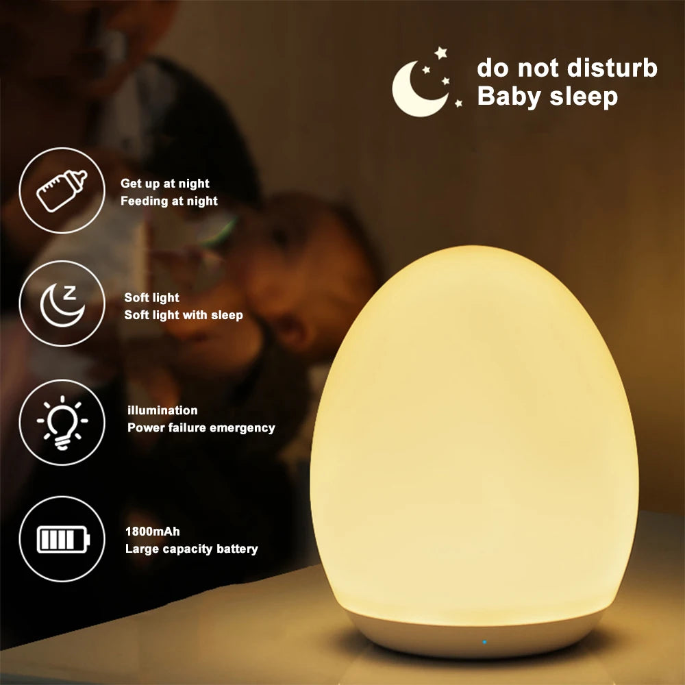 LED Children Night Light Egg Shape Soft Silicone USB Rechargeable Bedroom Decor Gift For Kids Sleeping Eye Protection Touch Lamp