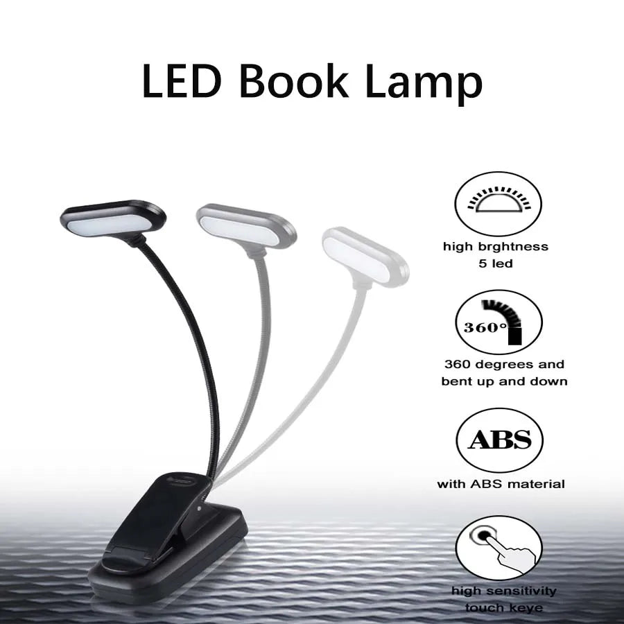 Adjustable LED Book Lamp Portable Mini Eye Protection Reading Light Clip-On Table Lamp Battery Powered Study Reading Table Lamp