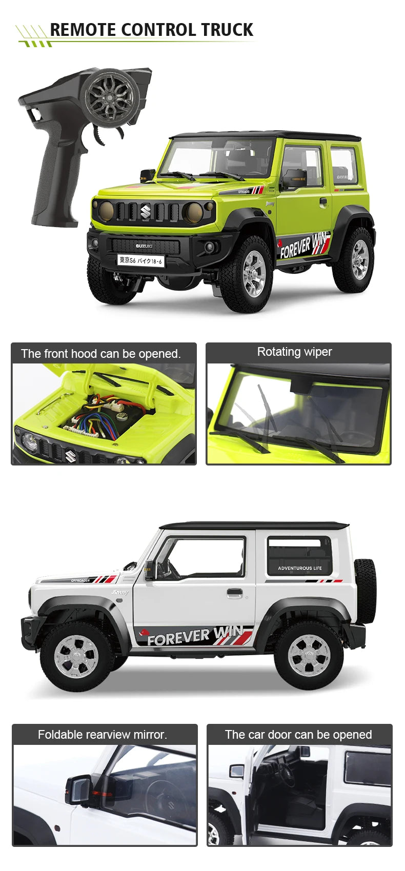 HG4-53 Pro Licensed SUZUKI JIMNY 1/16 Scale 2.4GRemote Control Car Simulation Light Sound Smoke Systerm Proportional RC Crawler