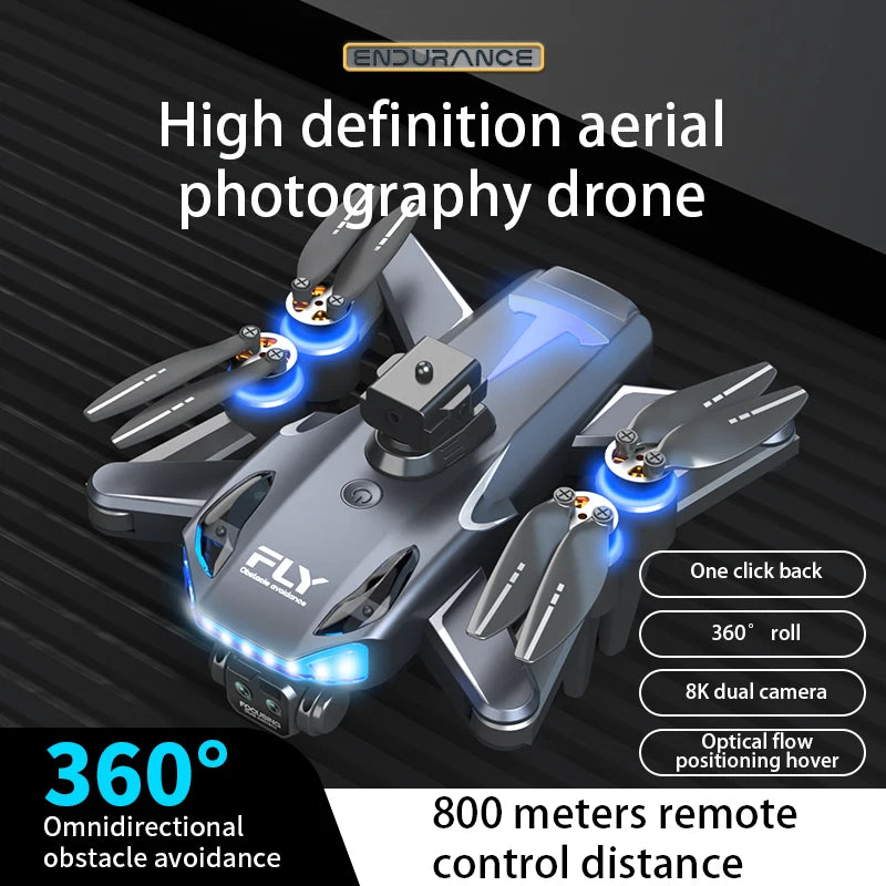 The New M12 RC Drone 8K Brushless Professional Edition Is Equipped With A Wide-angle Three Tracking Camera With 12 Color Lights