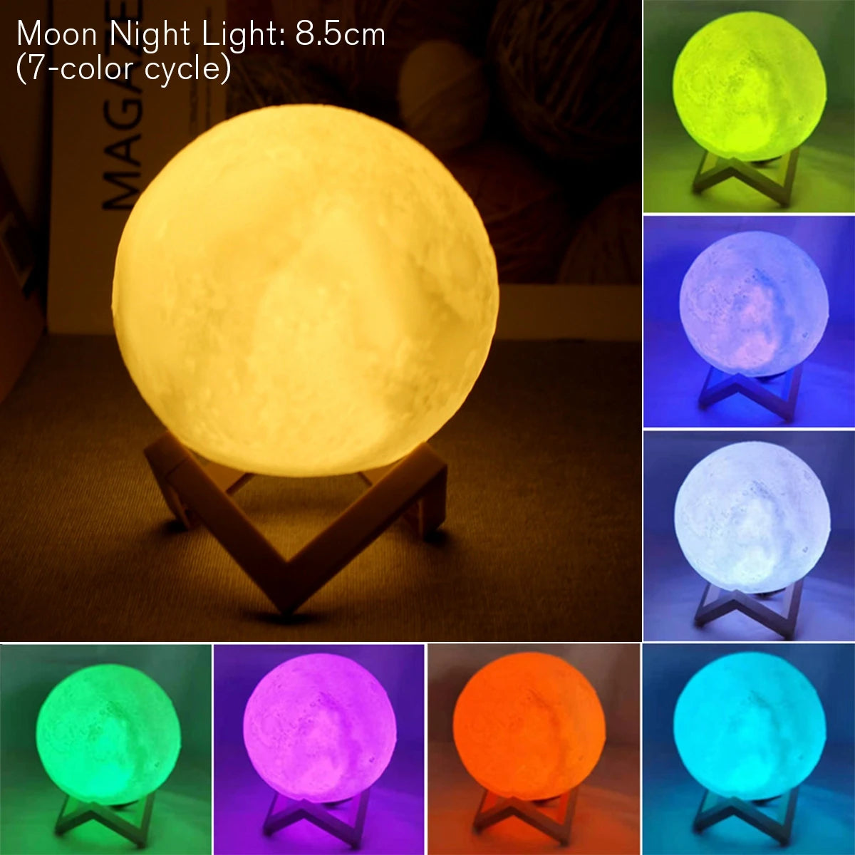 E5 8cm Moon LED Night Light Lamp Battery Powered With Stand Starry Lamp Bedroom Home Decor Night Lights Kids Gift Moon Lamp Xmas