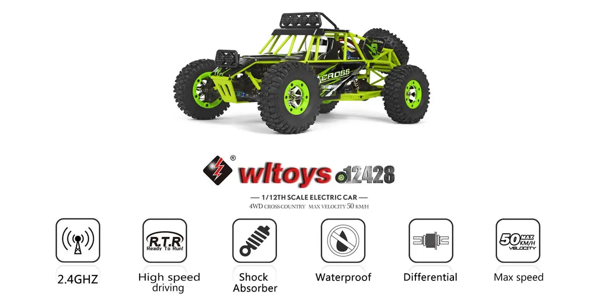 WL 12428 WLtoys 1/12 4WD RC Racing Car High Speed Off-Road Remote Control Alloy Climbing Truck LED Light Buggy Toys Kids Gift