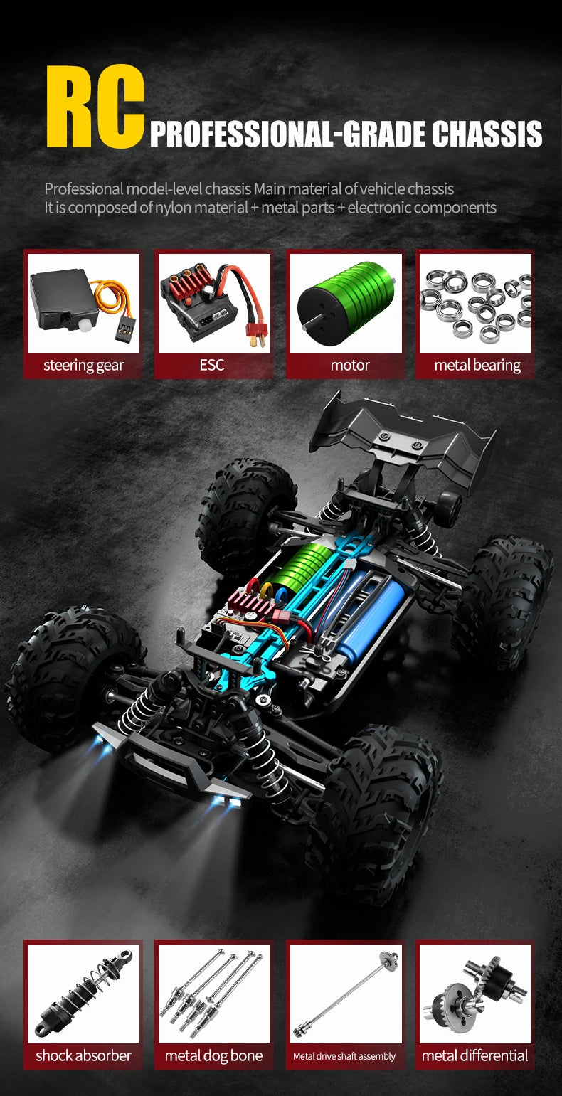 1:16 75KM/H or 50KM/H 4WD RC Car with LED Remote Control Cars High Speed Drift Monster Truck for Kids Vs Wltoys 144001 Toys