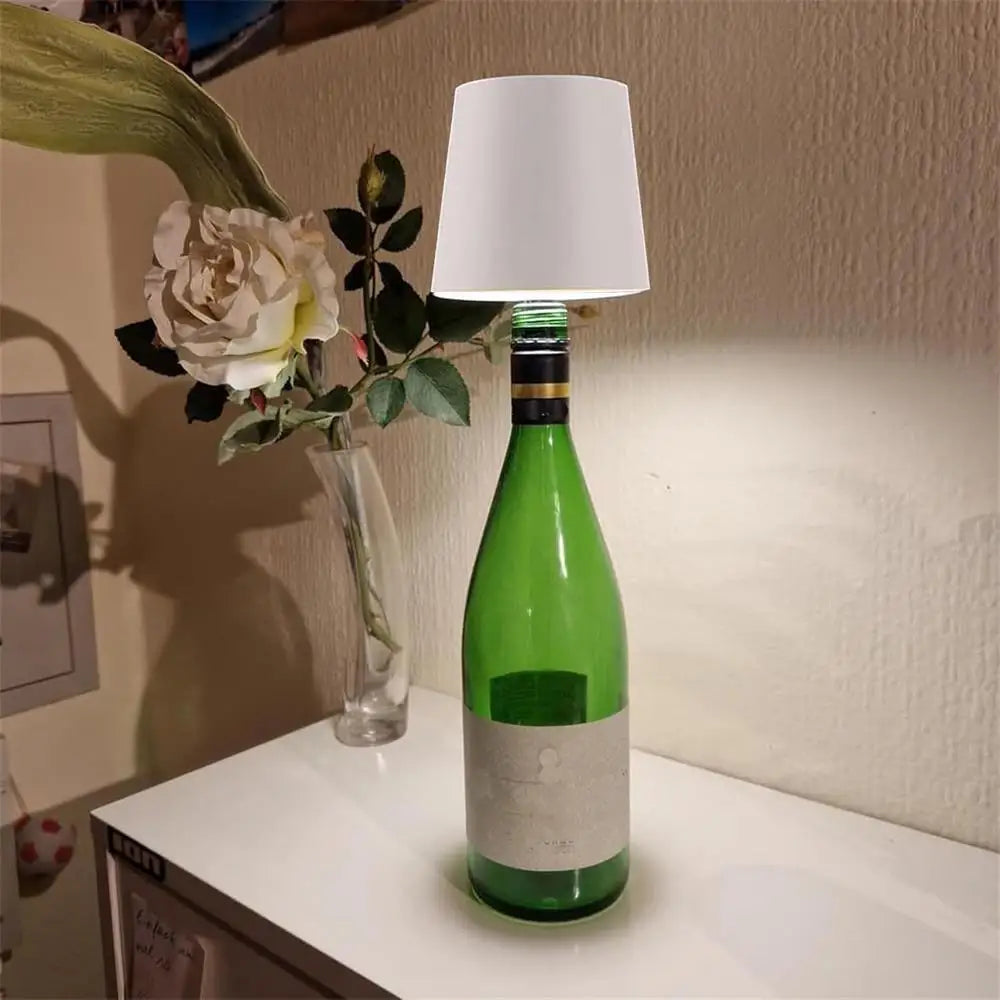 Wireless Bottle Lamp LED Wine Bottle Base Rechargeable Vases Led Light Battery Operated Bar Dining Mushroom Lamp Holder Decor