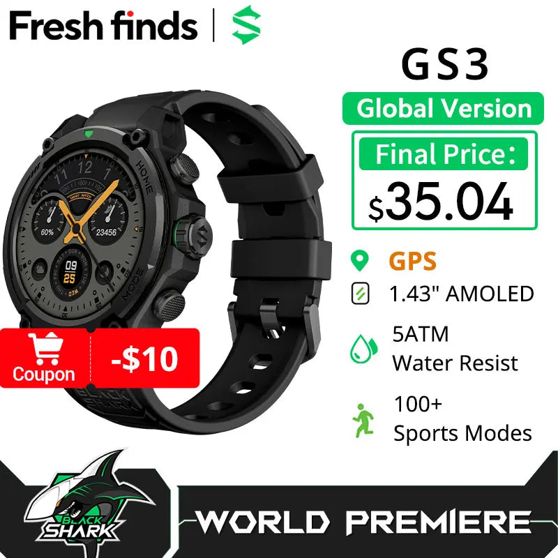 [World Premiere]Blackshark GS3 Smart Watch Global Version 1.43"AMOLED Display GPS Satellite Positioning 21 Day Battery Life 5ATM