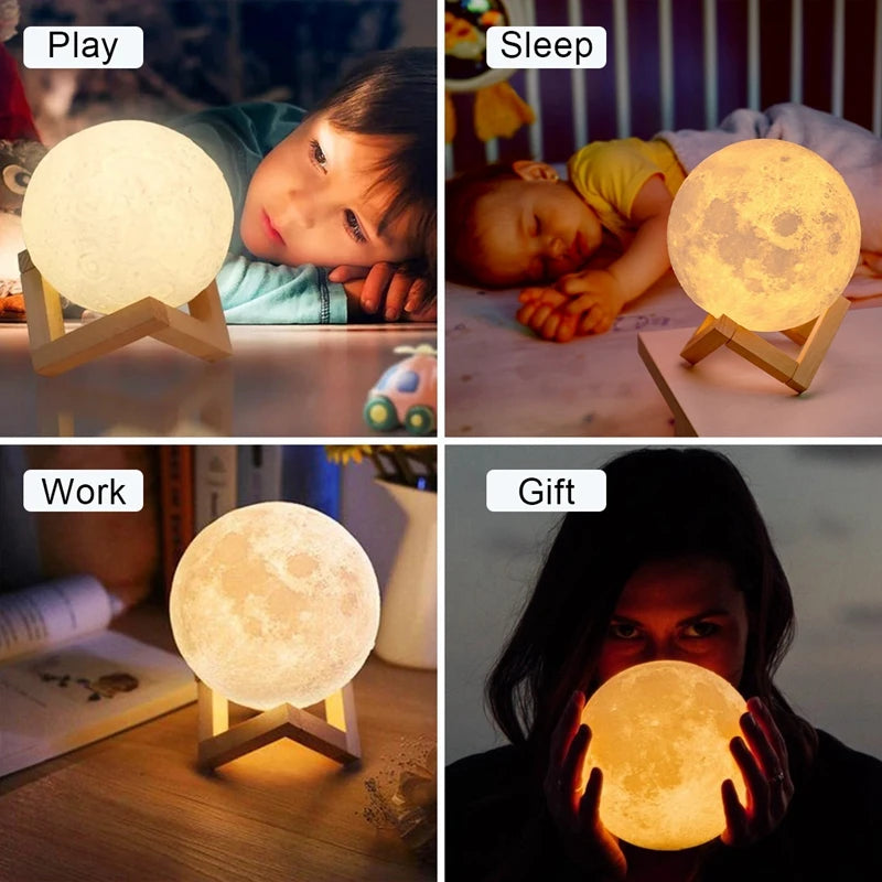 E5 8cm Moon LED Night Light Lamp Battery Powered With Stand Starry Lamp Bedroom Home Decor Night Lights Kids Gift Moon Lamp Xmas