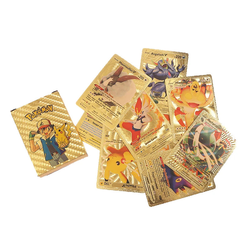 81Pcs Pokemon Francaise German Gold Cards Spanish English Foil Gold Rainbow Cards VMAX EX GX Card Vmax Gx Game Card Child Gifts