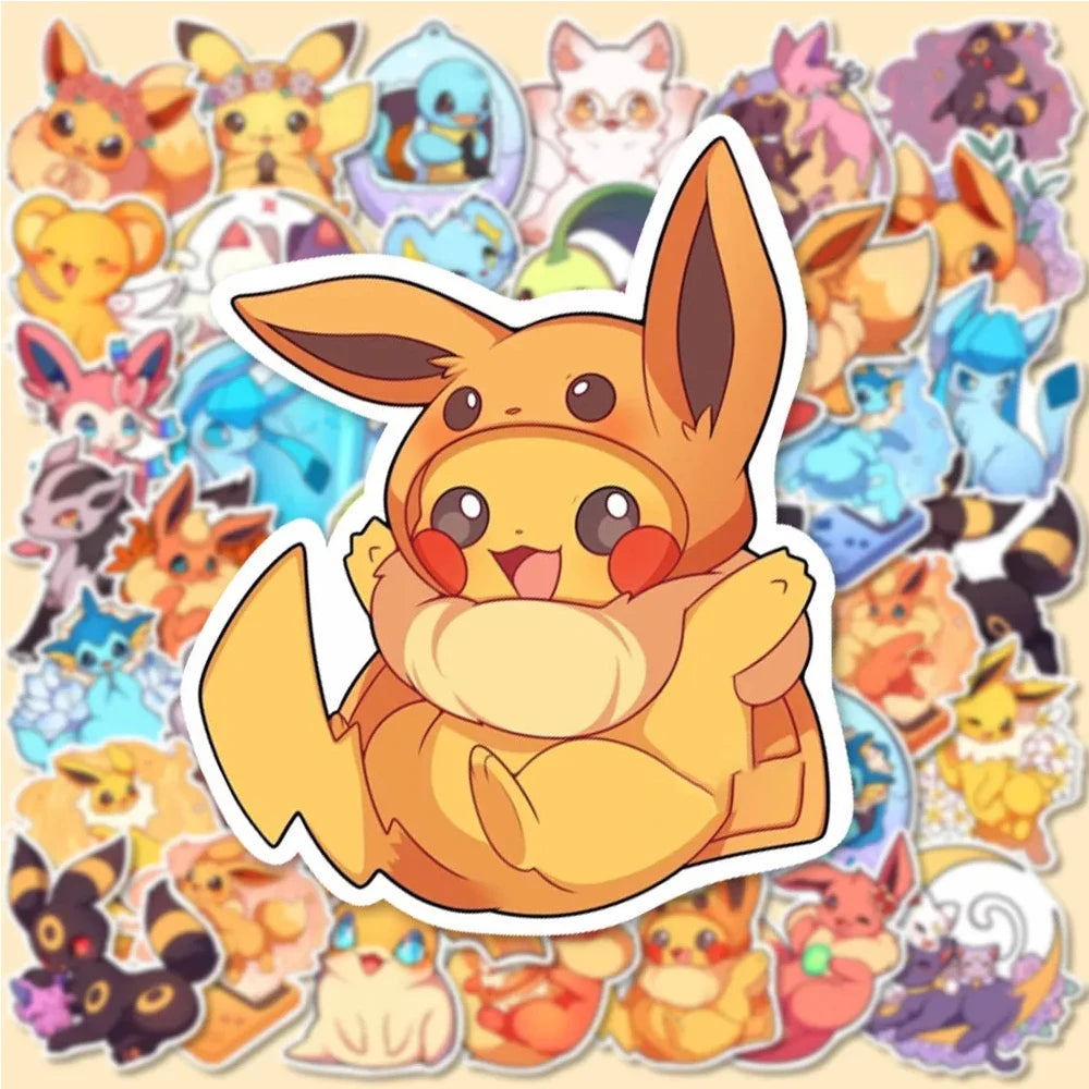 10/30/50/100pcs Cute Anime Pokemon Stickers Kawaii Pikachu Eevee Cartoon Decals DIY Laptop Car Skateboard Cool Kids Sticker Toys