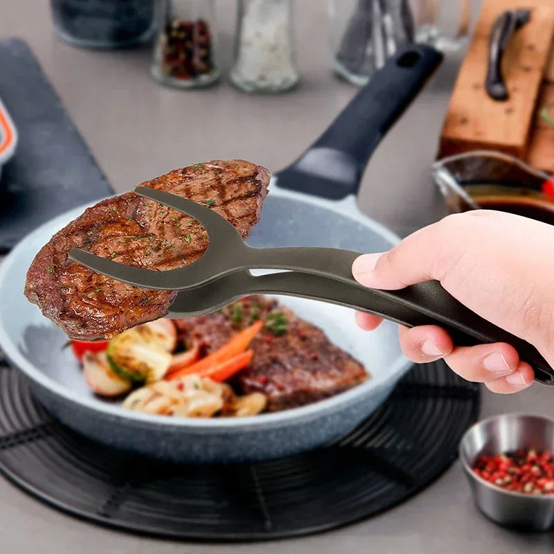 2 In 1 Silicone Grip Flip Tongs Egg Spatula Steak Shovel Clip Clamp Pancake Fried Cooking Tools Egg Turner Clip Kitchen Gadgets